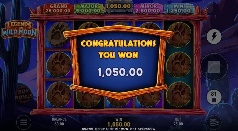 Legends of the Wild Moon - συνολικό κέρδος σε Free Spins